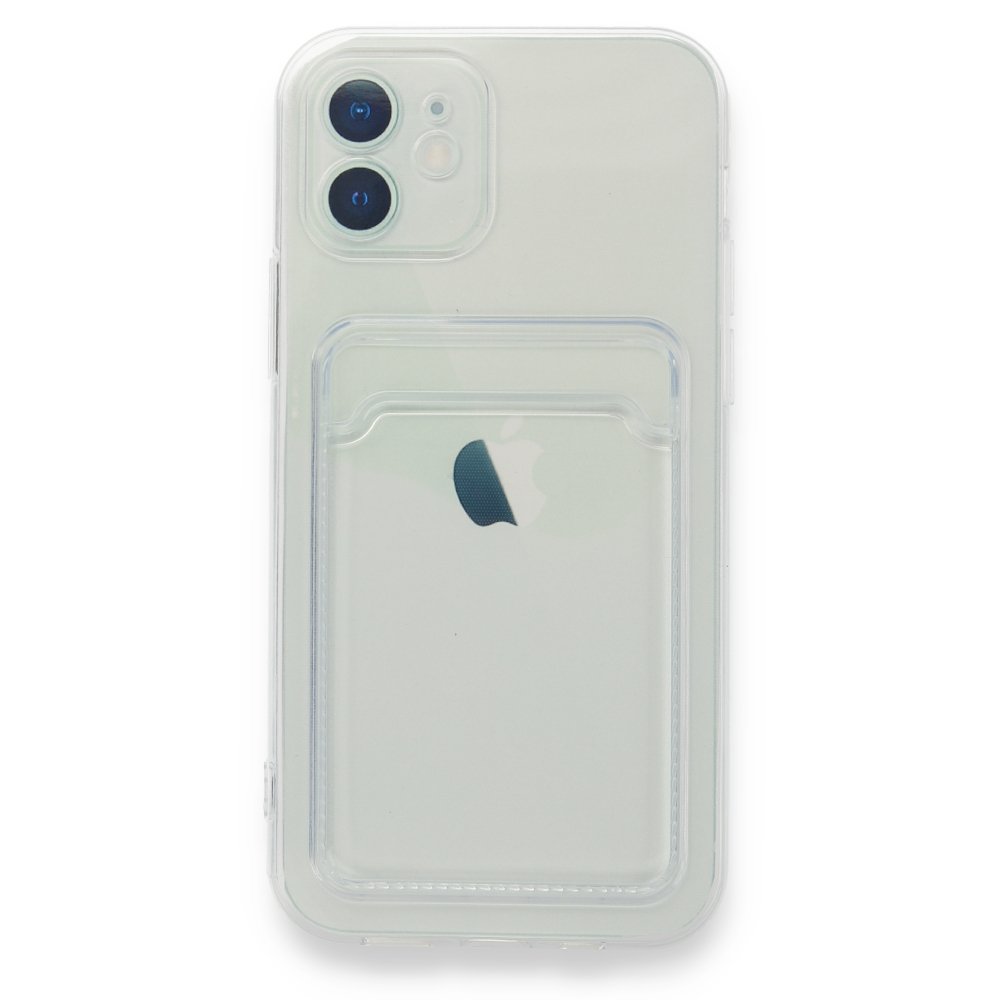  iPhone 12 Kılıf Kart Şeffaf Silikon - Şeffaf