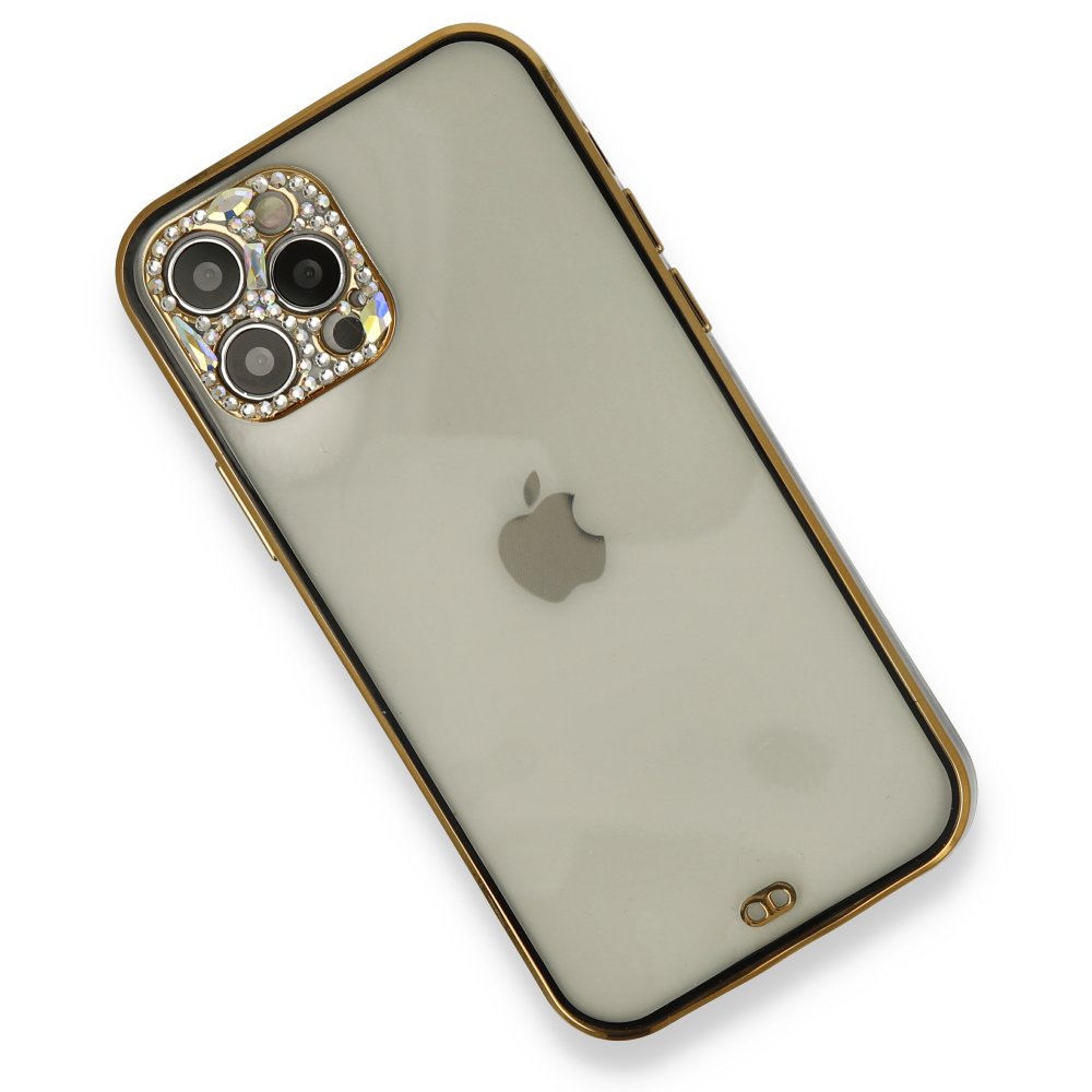  iPhone 12 Pro Max Kılıf Liva Taşlı Silikon - Siyah
