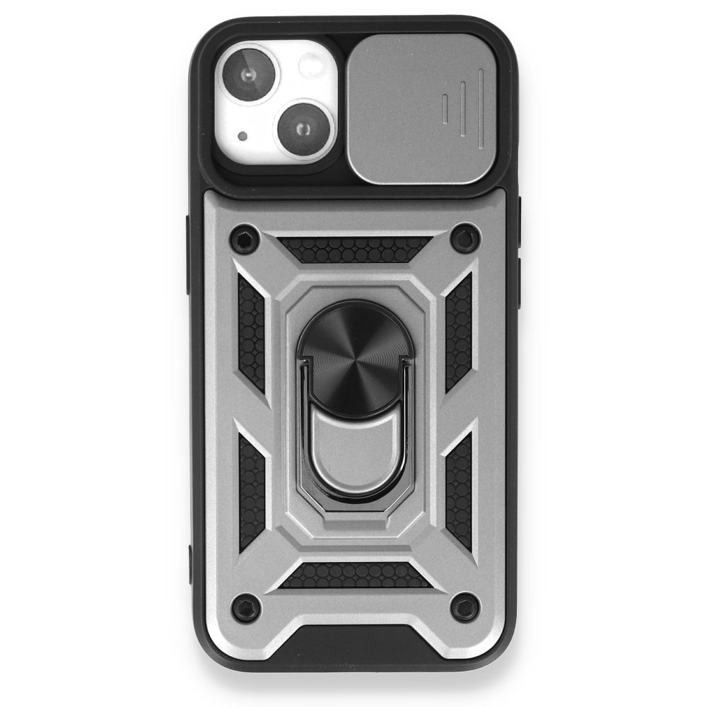  iPhone 13 Kılıf Pars Lens Yüzüklü Silikon - Gümüş