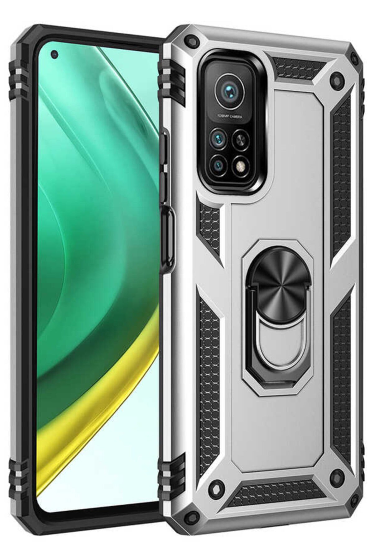  Xiaomi Mi 10T Kılıf Sofya Yüzüklü Silikon Kapak - Gümüş