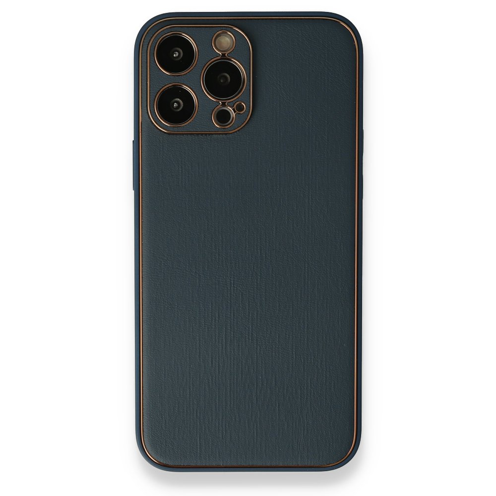 iPhone 13 Pro Max Kılıf Coco Deri Silikon Kapak - Mavi  iPhone 13 Pro Max Kılıf Coco Deri Silikon Kapak - Mavi