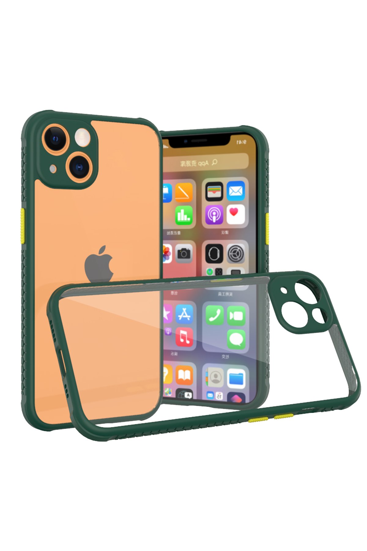  iPhone 13 Mini Kılıf Miami Şeffaf Silikon - Koyu Yeşil