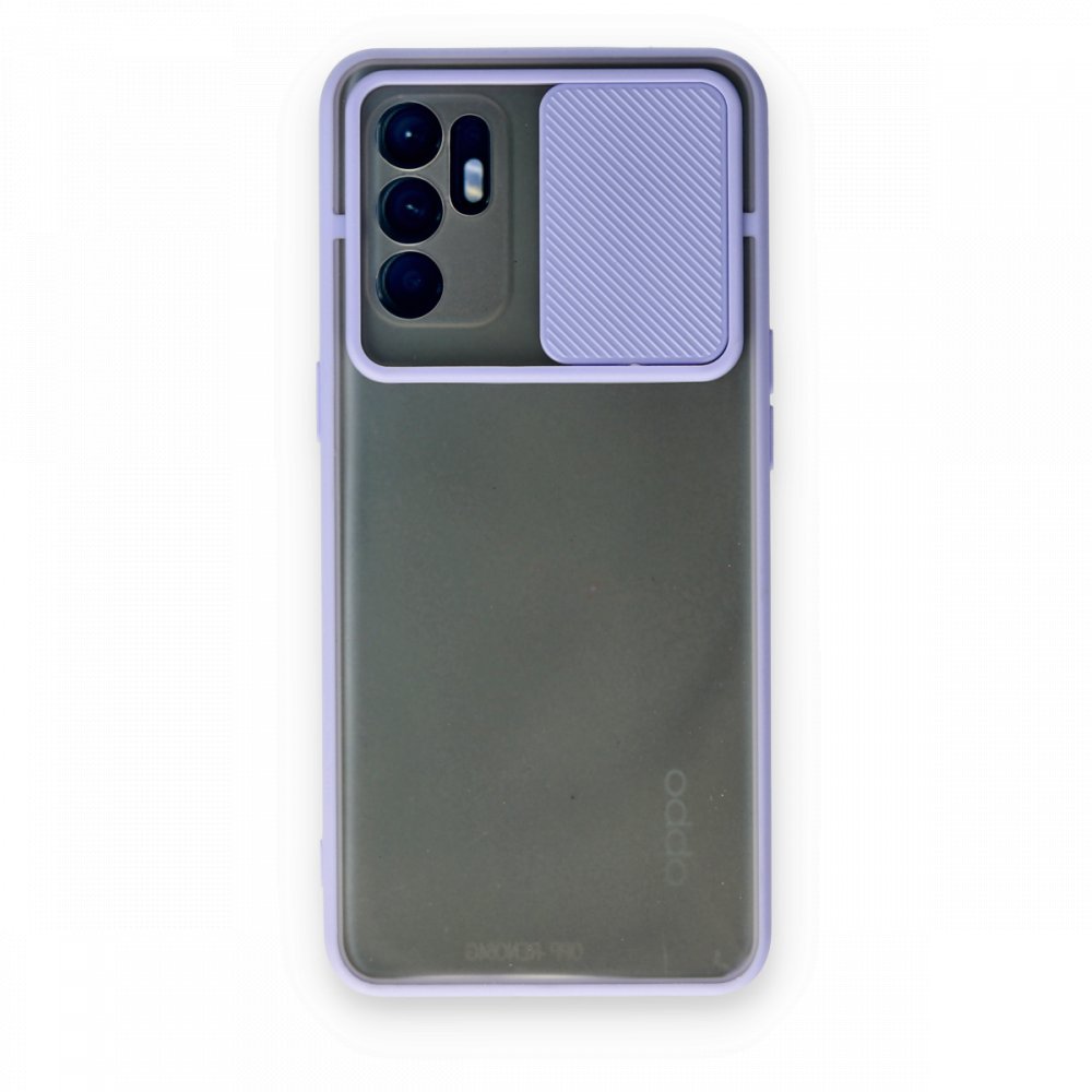  Oppo Reno 6 Kılıf Palm Buzlu Kamera Sürgülü Silikon - Lila