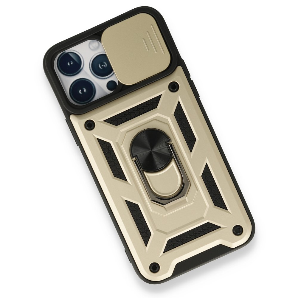  iPhone 13 Pro Kılıf Pars Lens Yüzüklü Silikon - Gold