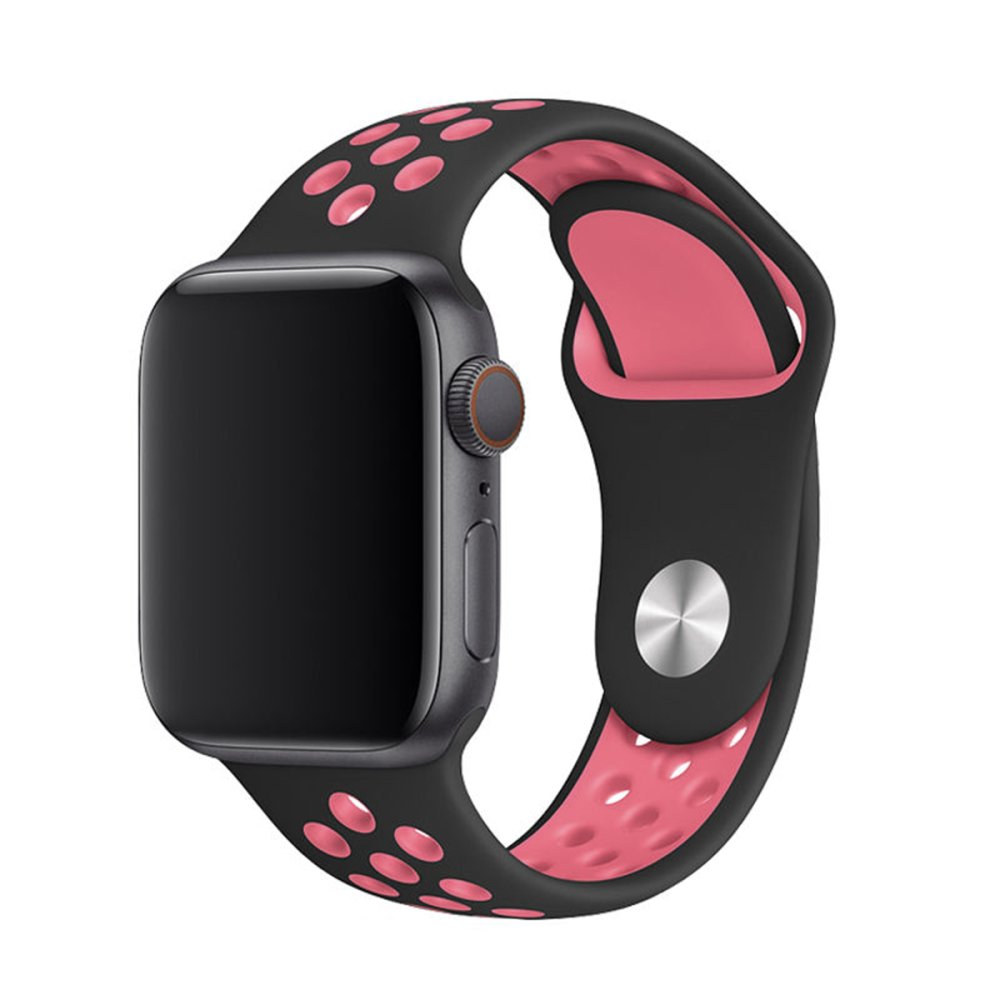 Apple Watch 41mm Spor Delikli Kordon - Siyah-Pembe