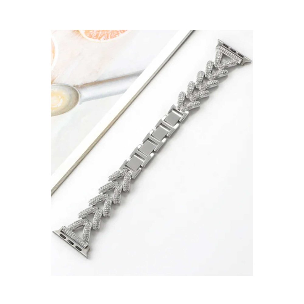  Apple Watch 45mm Node Taşlı Kordon - Gümüş