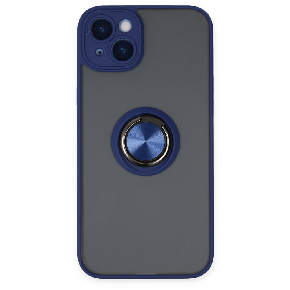  iPhone 14 Kılıf Montreal Yüzüklü Silikon Kapak - Lacivert