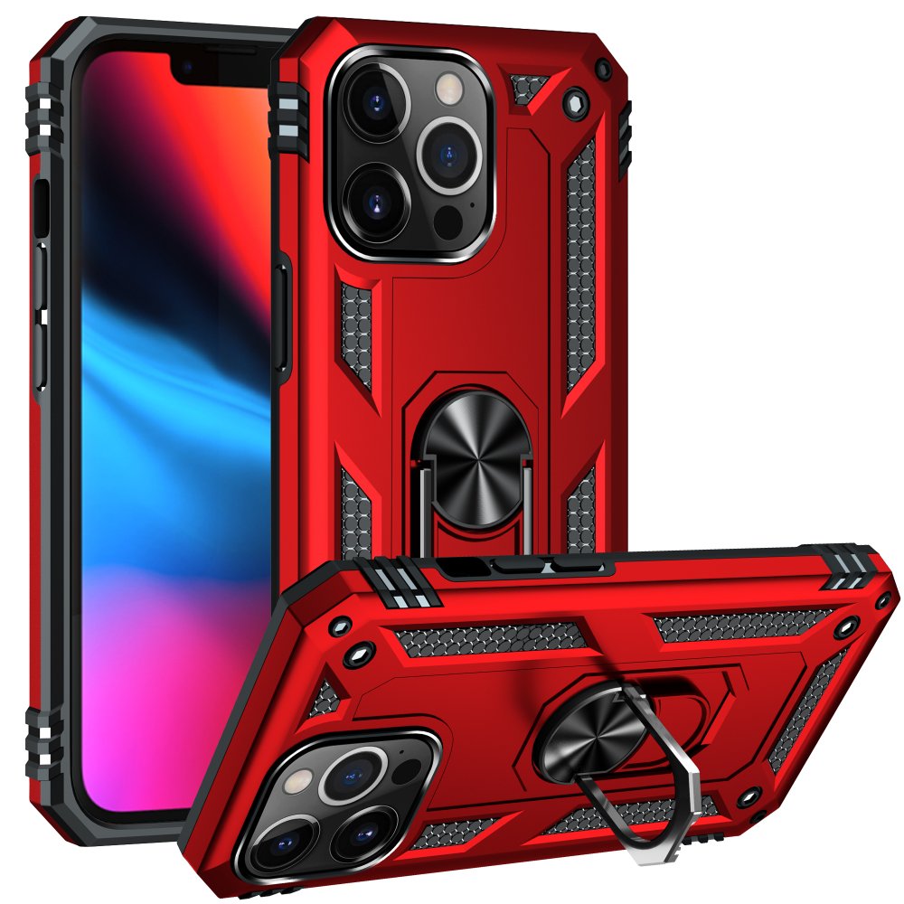  iPhone 14 Pro Max Kılıf Sofya Yüzüklü Silikon Kapak - Kırmızı
