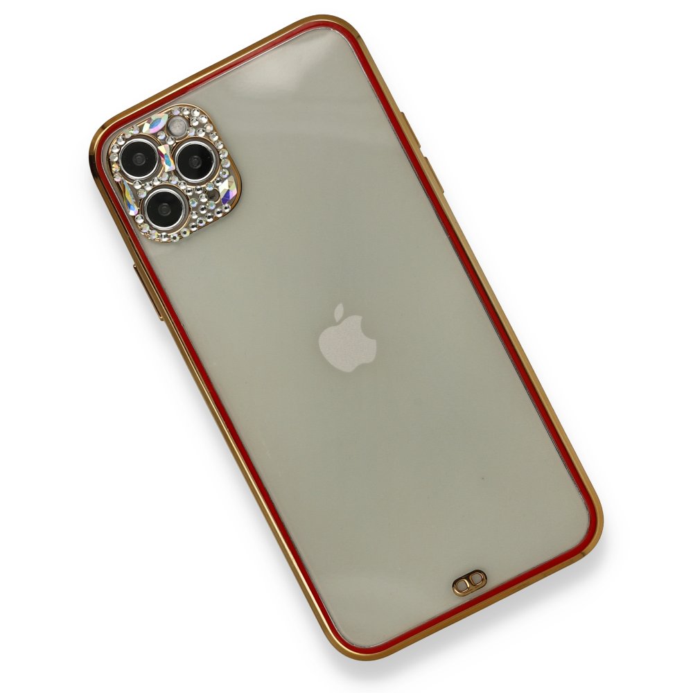  iPhone 11 Pro Kılıf Liva Taşlı Silikon - Kırmızı