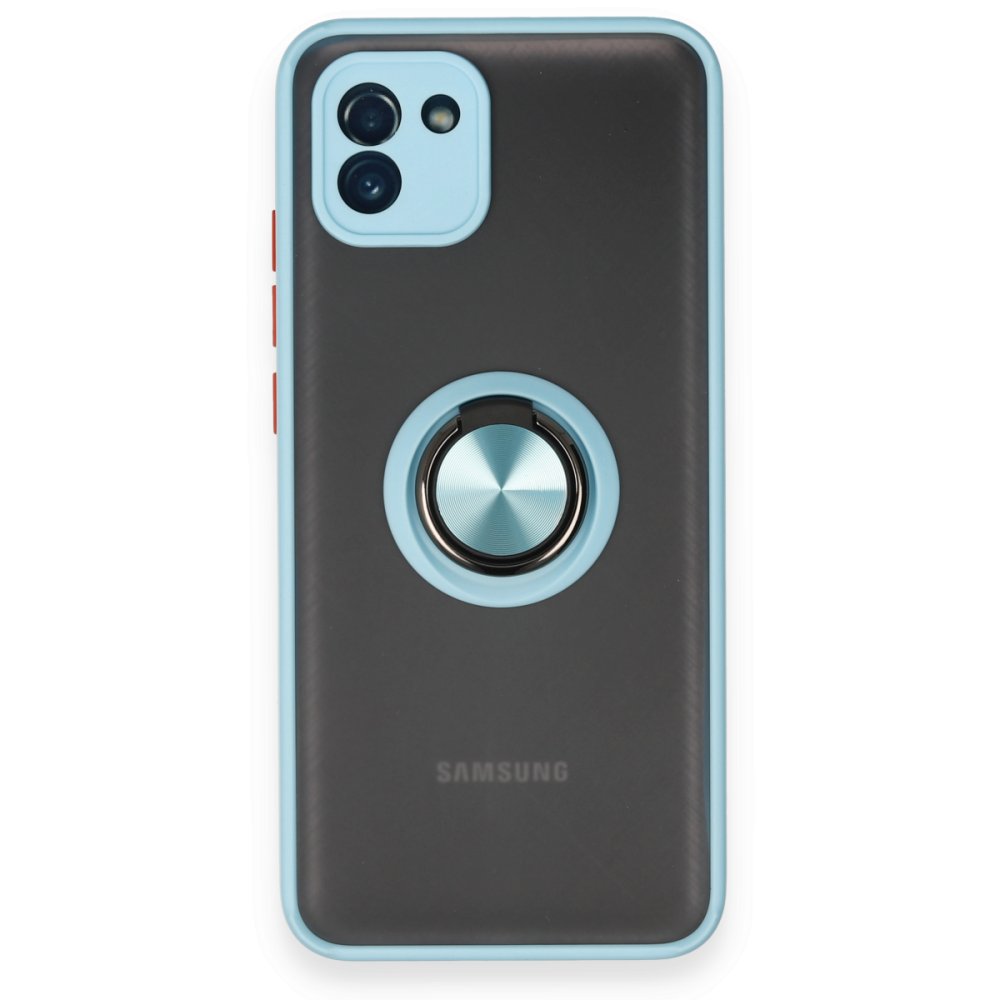  Samsung Galaxy A03 Kılıf Montreal Yüzüklü Silikon Kapak - Buz Mavi