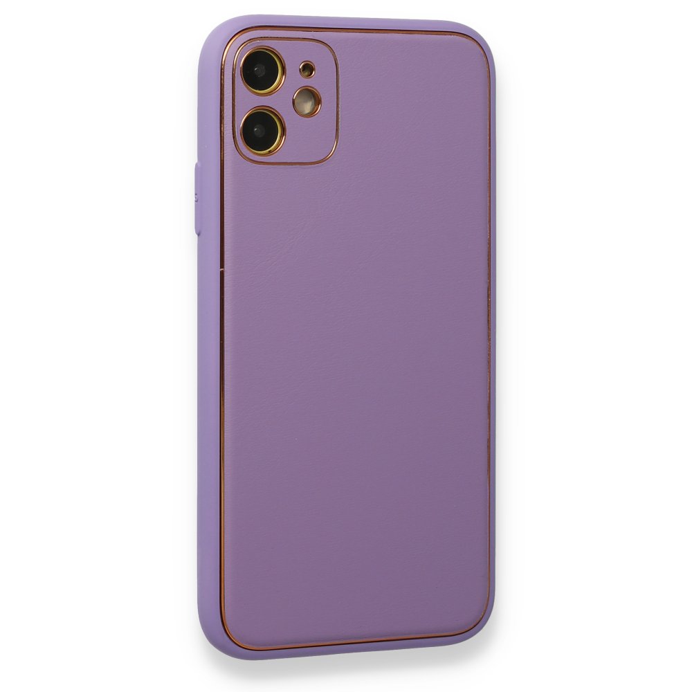  iPhone 12 Kılıf Coco Deri Silikon Kapak - Lila