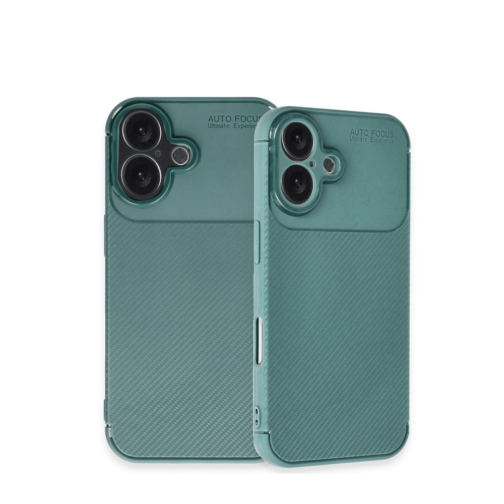 iPhone 16 Kılıf Auto Focus Karbon Kapak - Koyu Yeşil  iPhone 16 Kılıf Auto Focus Karbon Kapak - Koyu Yeşil