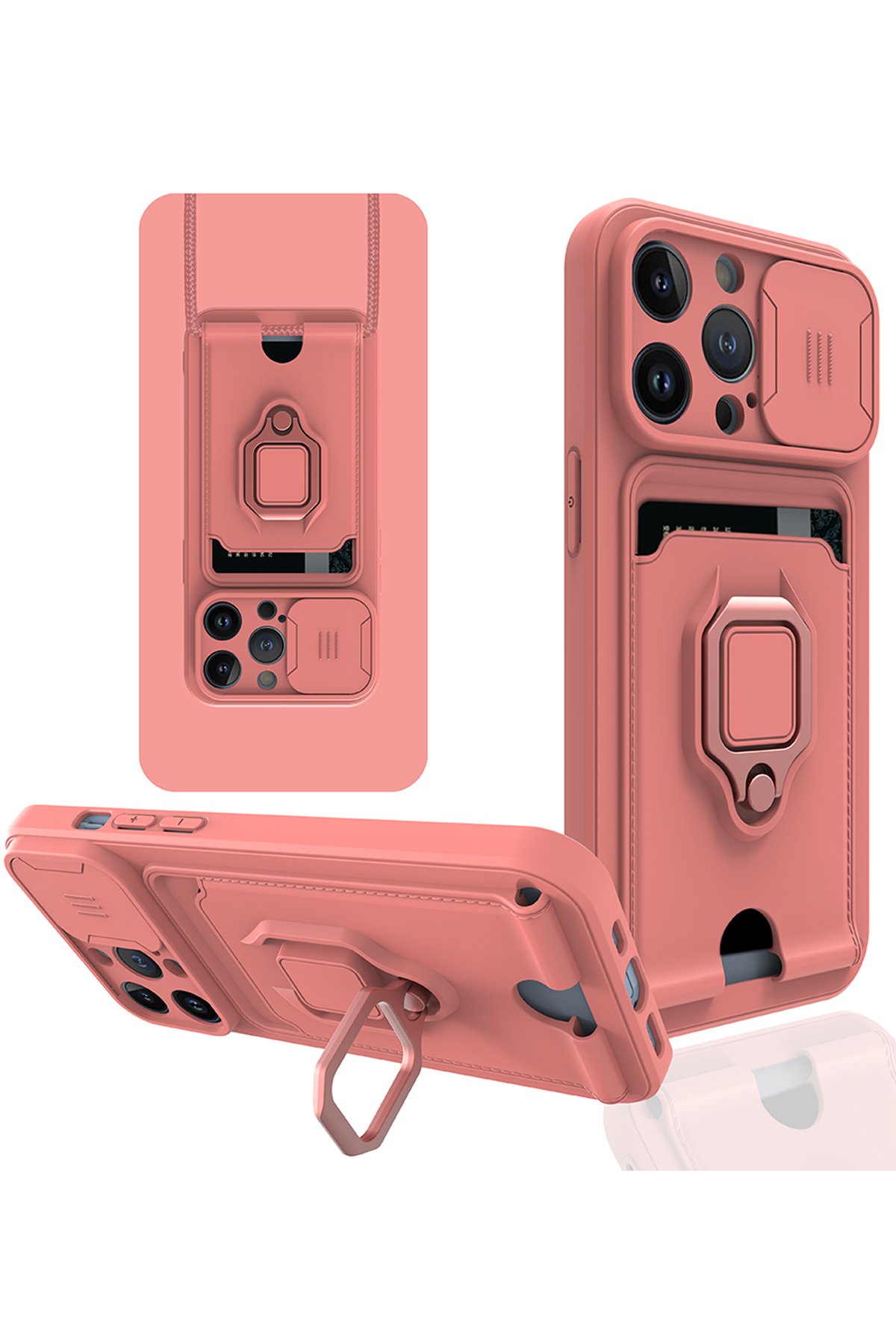  iPhone 14 Pro Max Kılıf Zuma Kartvizitli Yüzüklü Silikon - Pembe