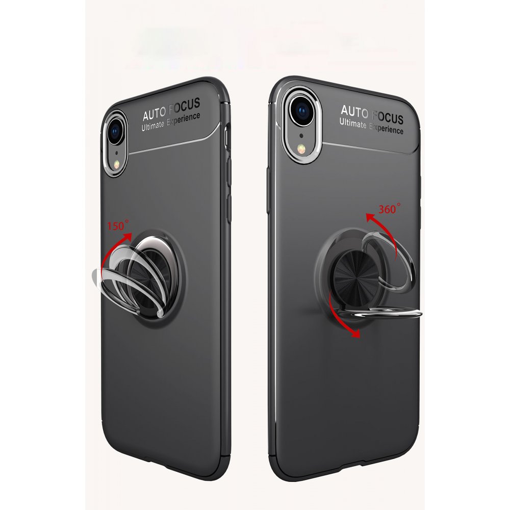  iPhone XR Kılıf Range Yüzüklü Silikon - Siyah-Gold