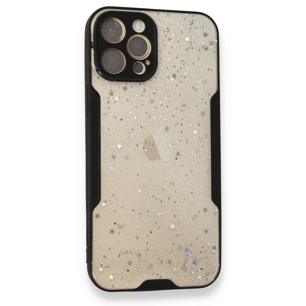  iPhone 12 Pro Max Kılıf Platin Simli Silikon - Siyah