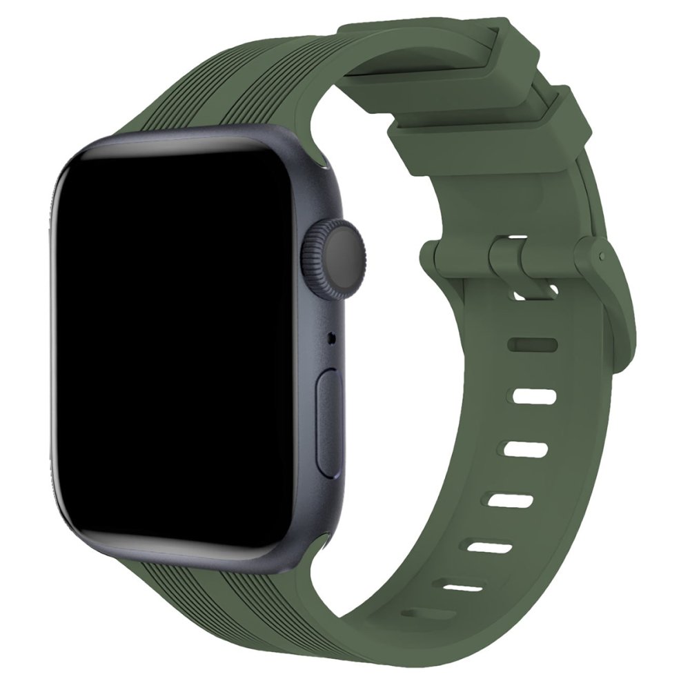  Apple Watch 38mm KR408 Çizgili Silikon Kordon - Koyu Yeşil