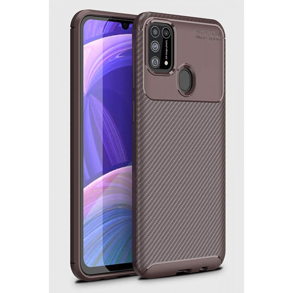  Samsung Galaxy M31 Kılıf Auto Focus Karbon Kapak - Kahverengi