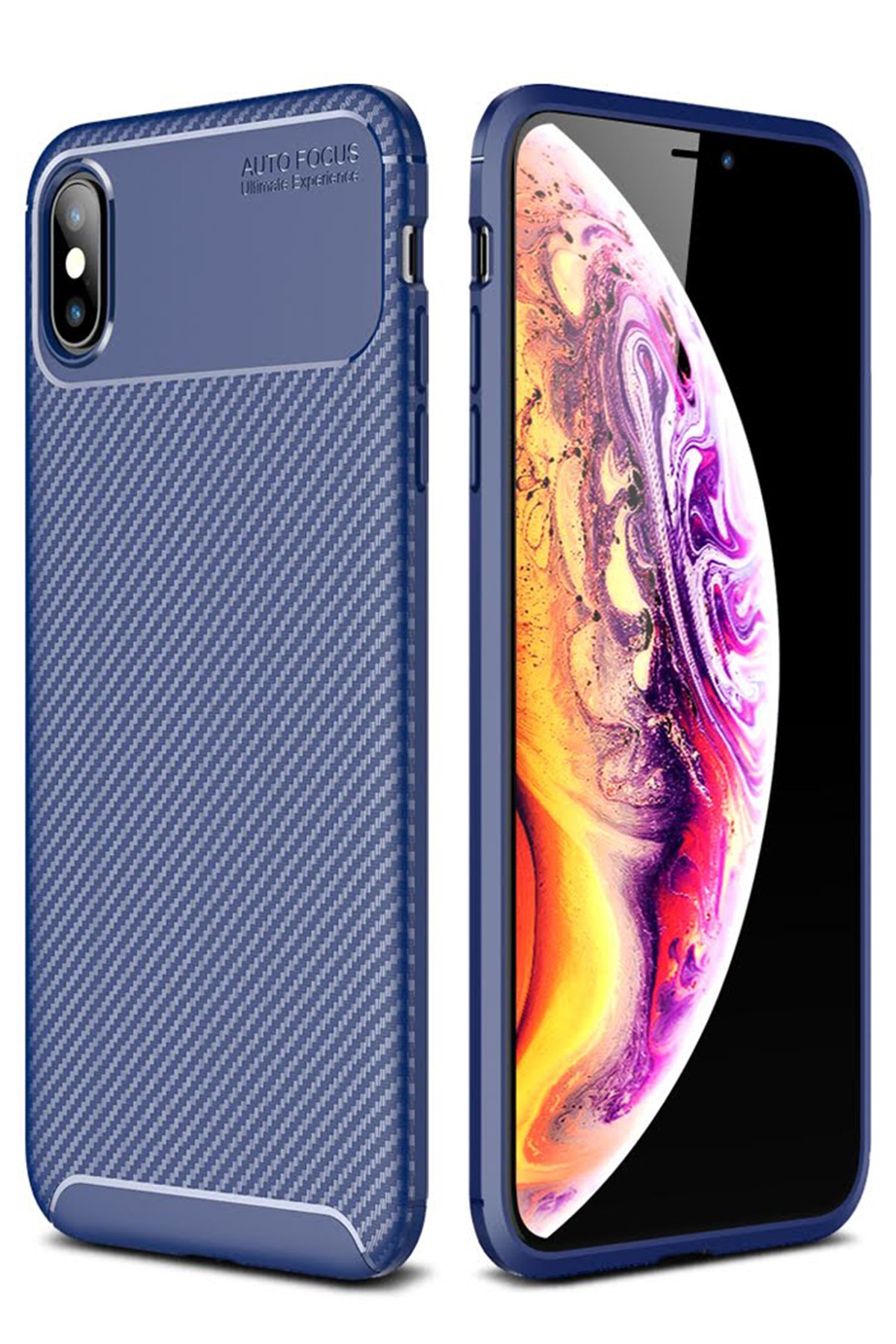  iPhone XS Max Kılıf Auto Focus Karbon Kapak - Lacivert