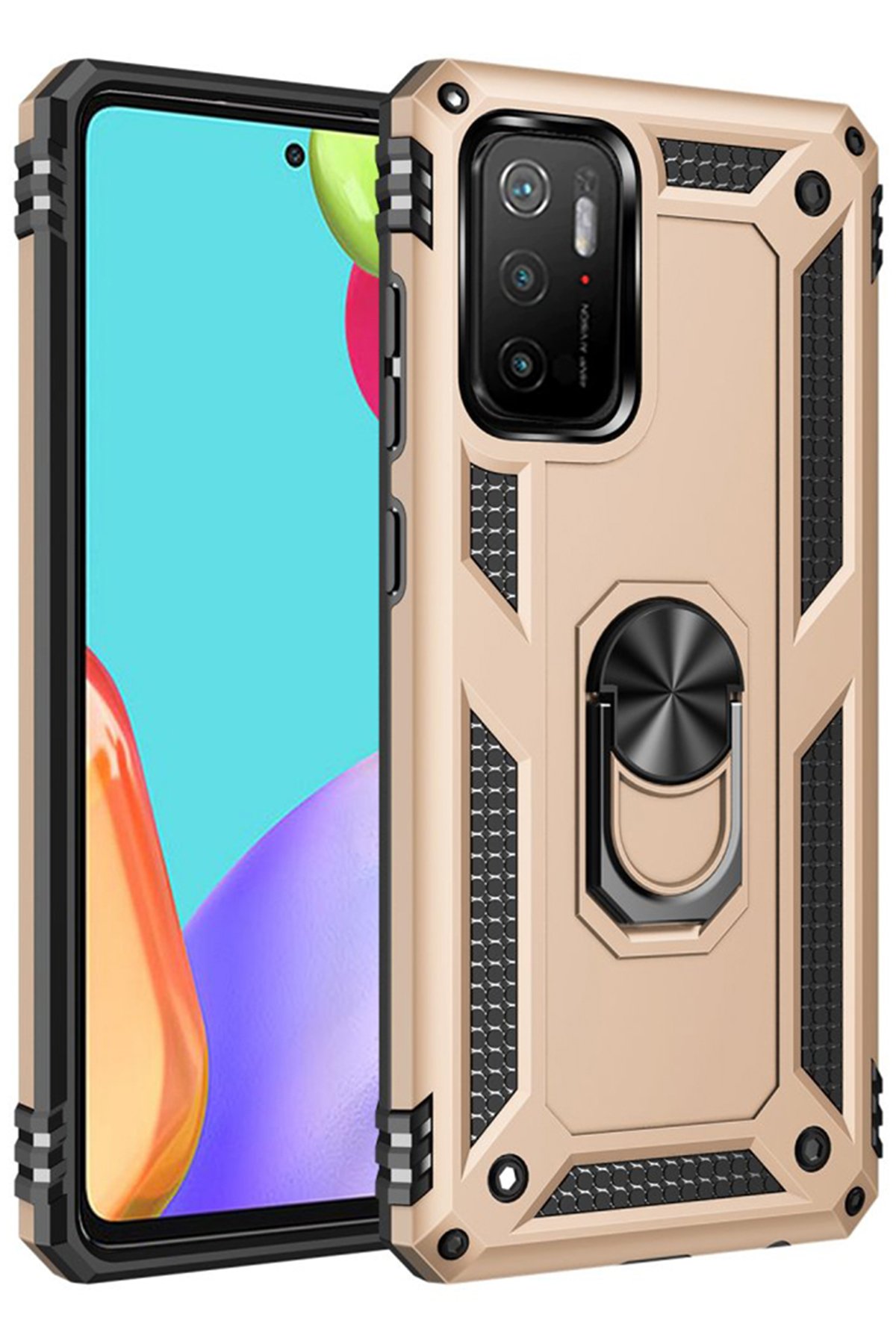  Xiaomi Pocophone M3 Kılıf Sofya Yüzüklü Silikon Kapak - Gold