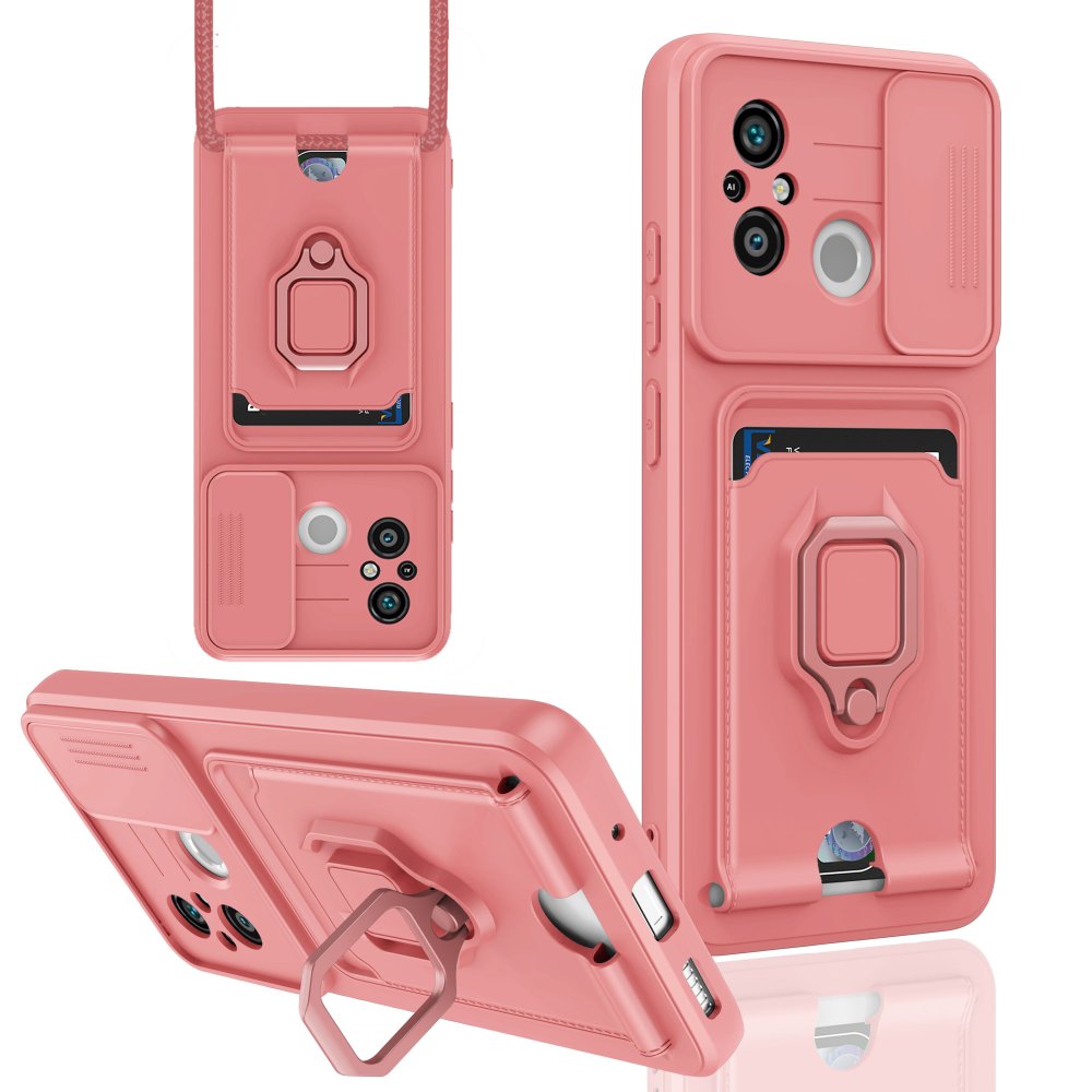 Redmi 12C Kılıf Zuma Kartvizitli Yüzüklü Silikon - Pembe