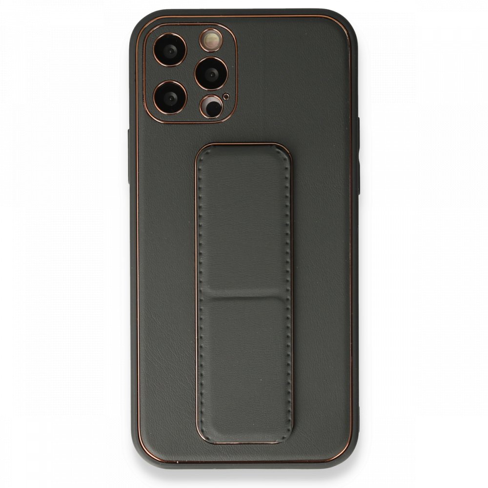 iPhone 12 Pro Kılıf Coco Deri Standlı Kapak - Füme iPhone 12 Pro Kılıf Coco Deri Standlı Kapak - Füme