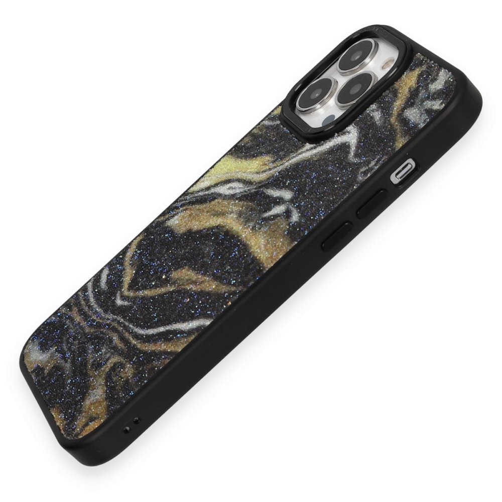  iPhone 12 Pro Max Kılıf Moda Simli Kapak - Siyah