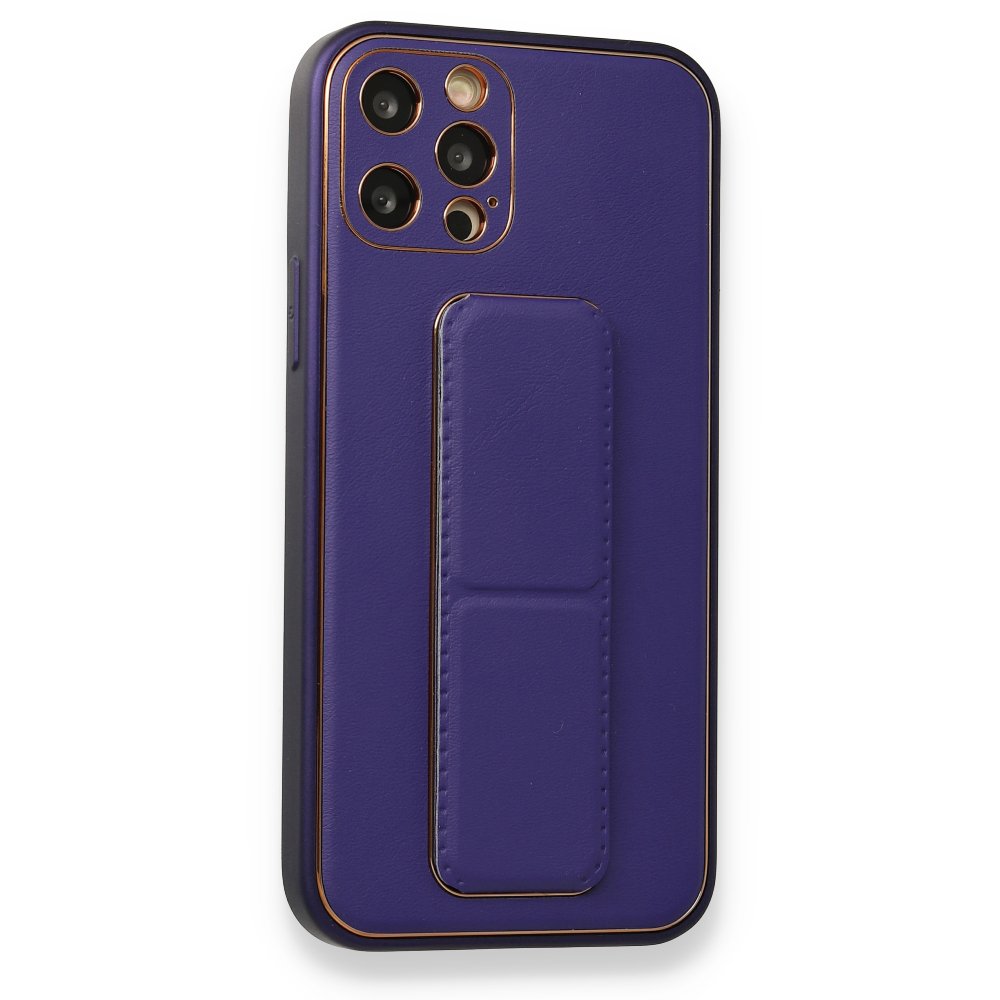 iPhone 12 Pro Kılıf Coco Deri Standlı Kapak - Mor iPhone 12 Pro Kılıf Coco Deri Standlı Kapak - Mor