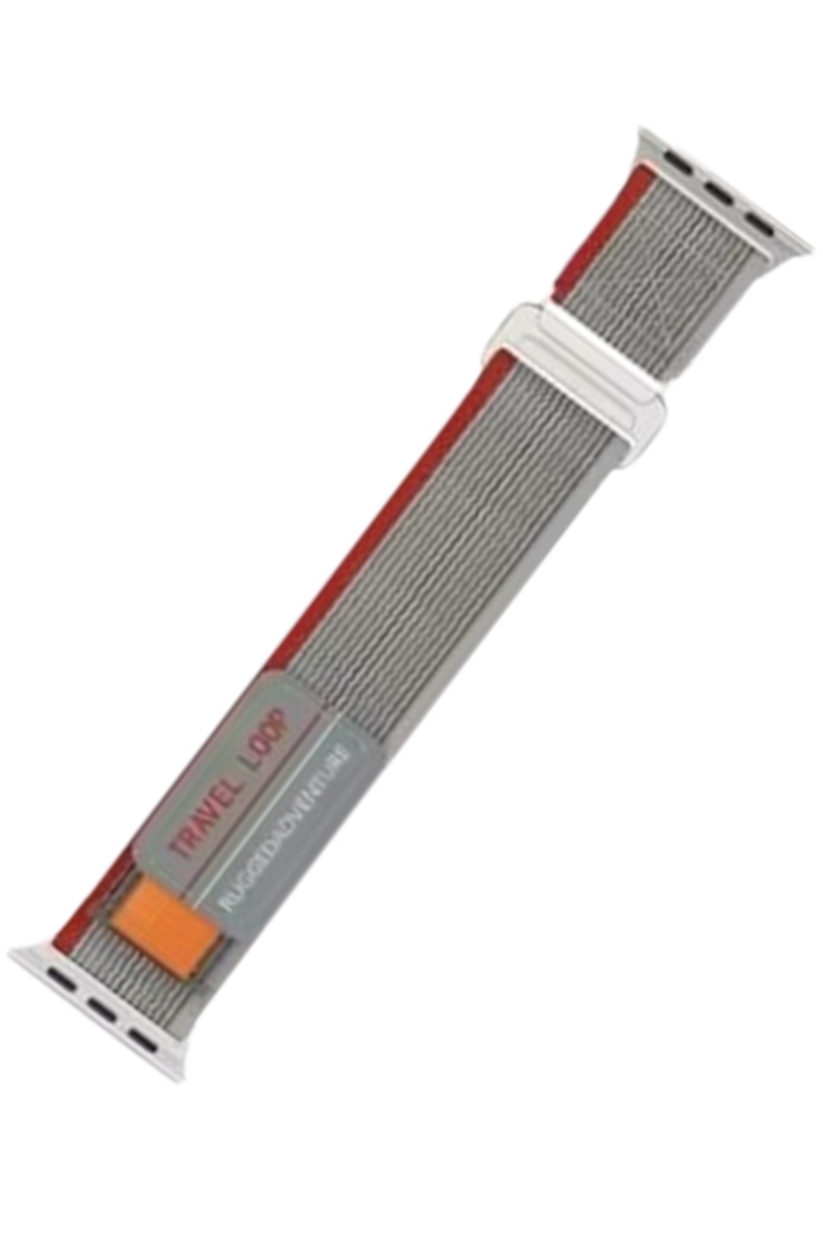  Apple Watch 45mm Alice Kumaş Kordon - Gri-Kırmızı