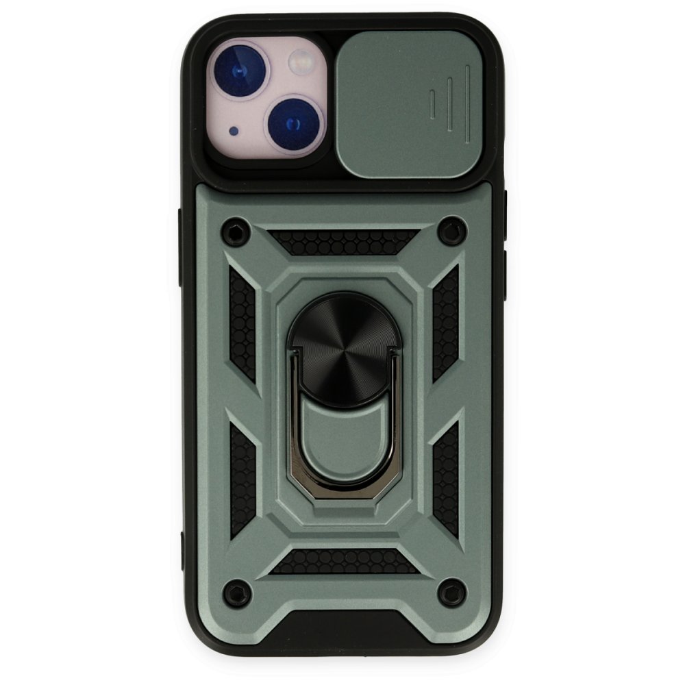  iPhone 14 Kılıf Pars Lens Yüzüklü Silikon - Yeşil