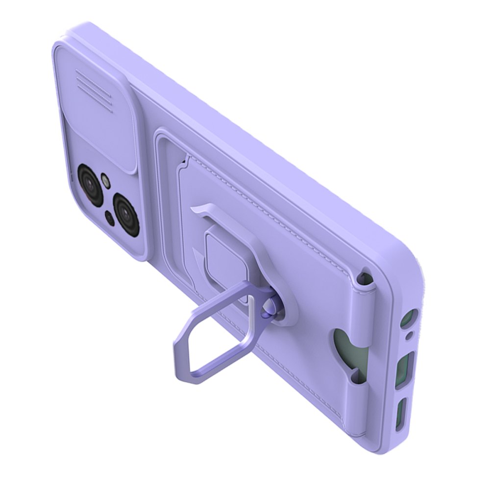  Xiaomi Poco M5 Kılıf Zuma Kartvizitli Yüzüklü Silikon - Lila