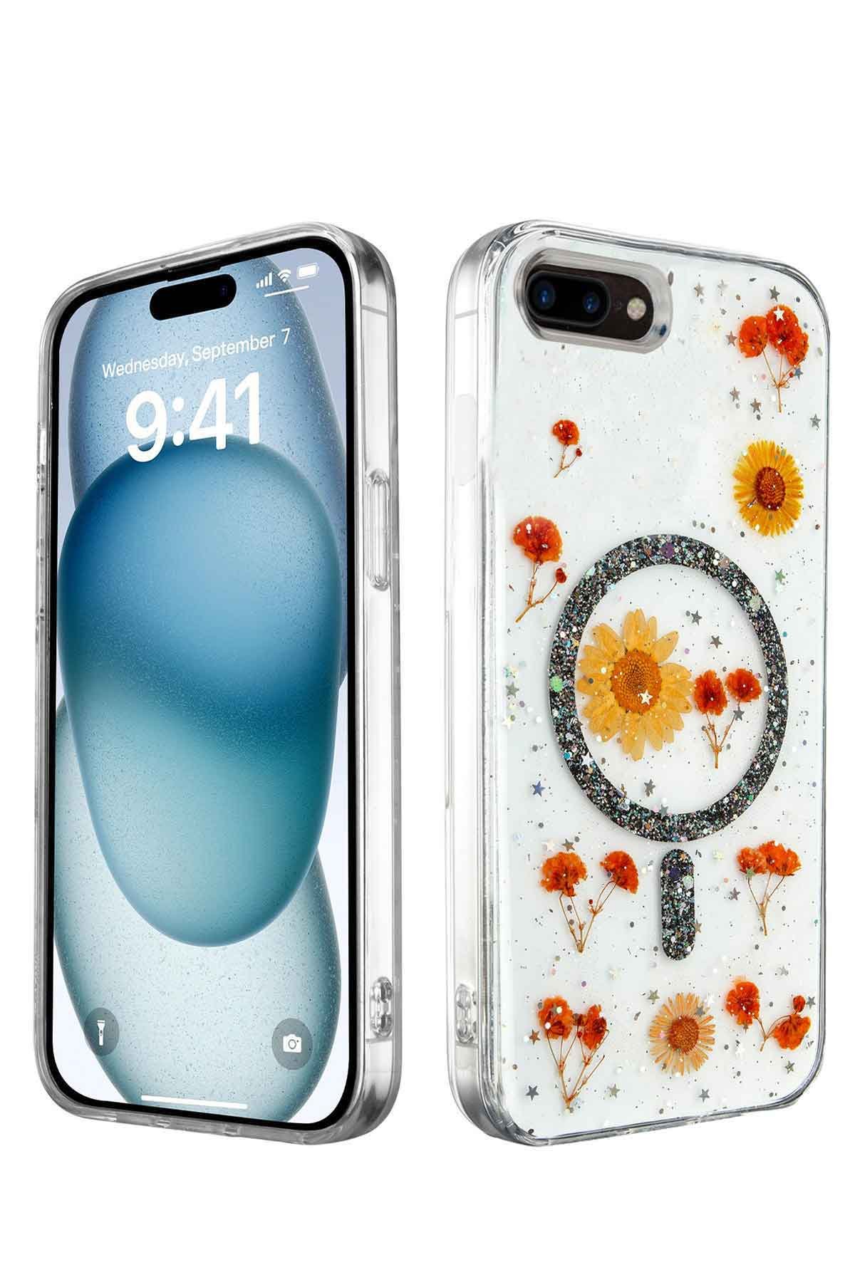  iPhone 8 Kılıf Daisy Simli Magsafe Kapak - Siyah