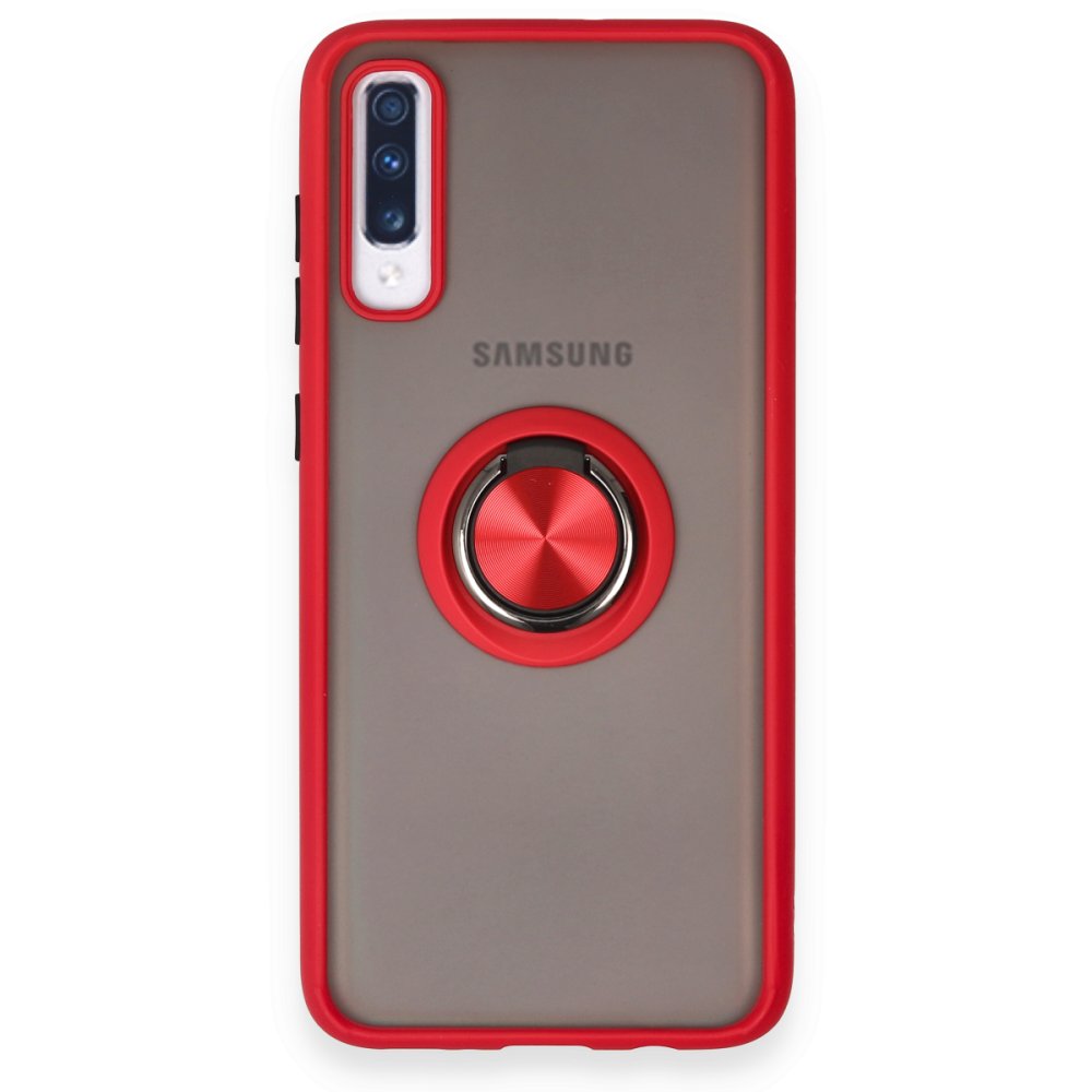  Samsung Galaxy A70 Kılıf Montreal Yüzüklü Silikon Kapak - Kırmızı