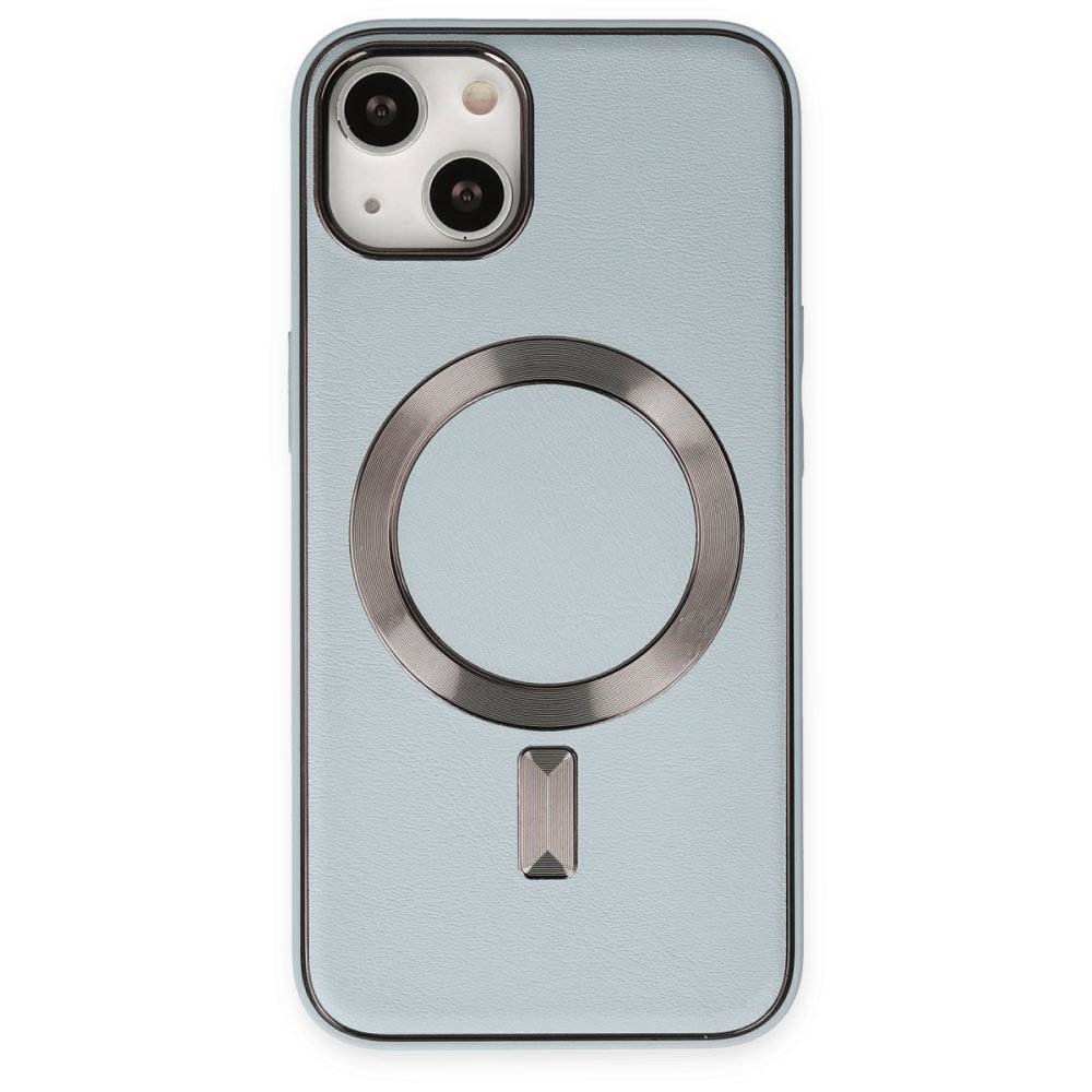  iPhone 14 Kılıf Coco Deri Magneticsafe Silikon - Sierra Blue