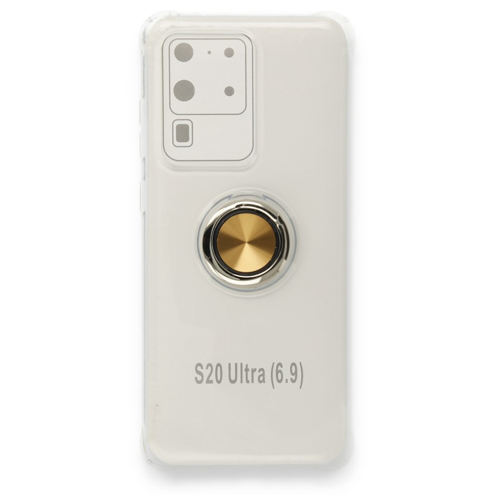  Samsung Galaxy S20 Ultra Kılıf Gros Yüzüklü Silikon - Gold