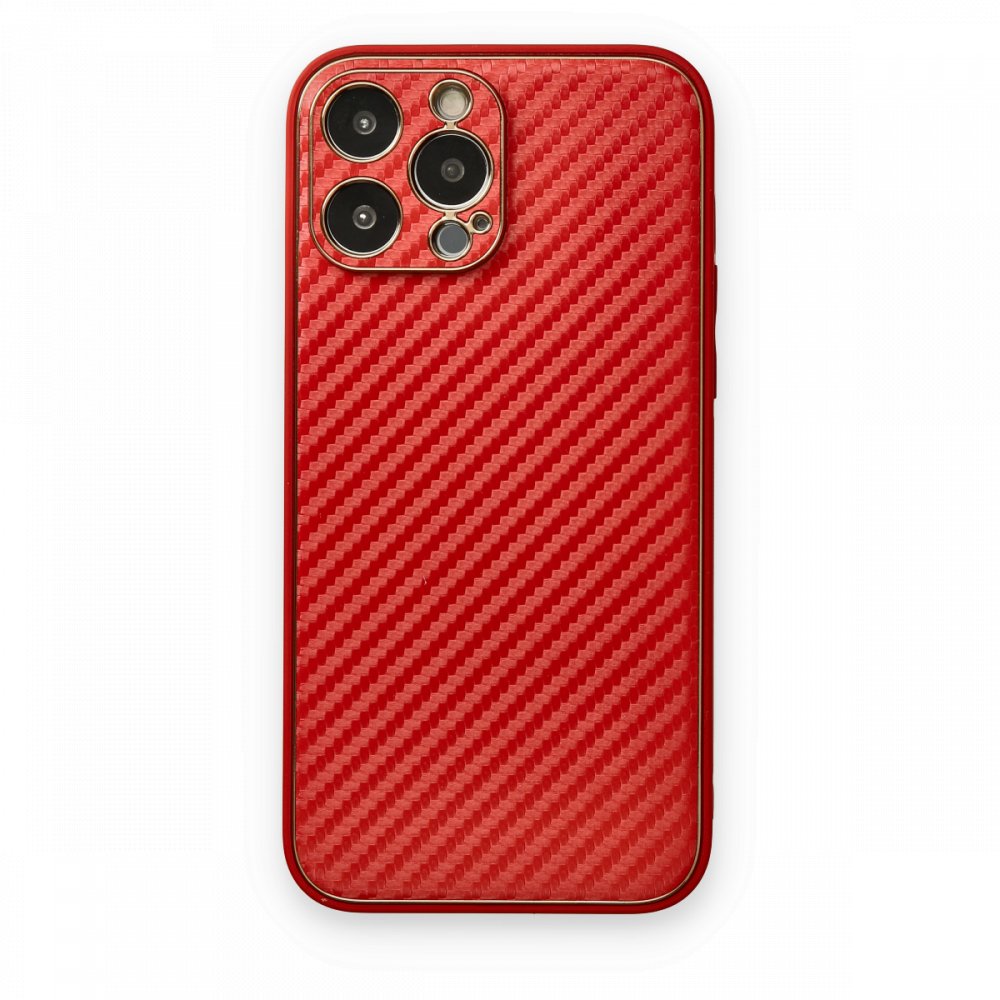 iPhone 13 Pro Max Kılıf Coco Karbon Silikon - Kırmızı  iPhone 13 Pro Max Kılıf Coco Karbon Silikon - Kırmızı