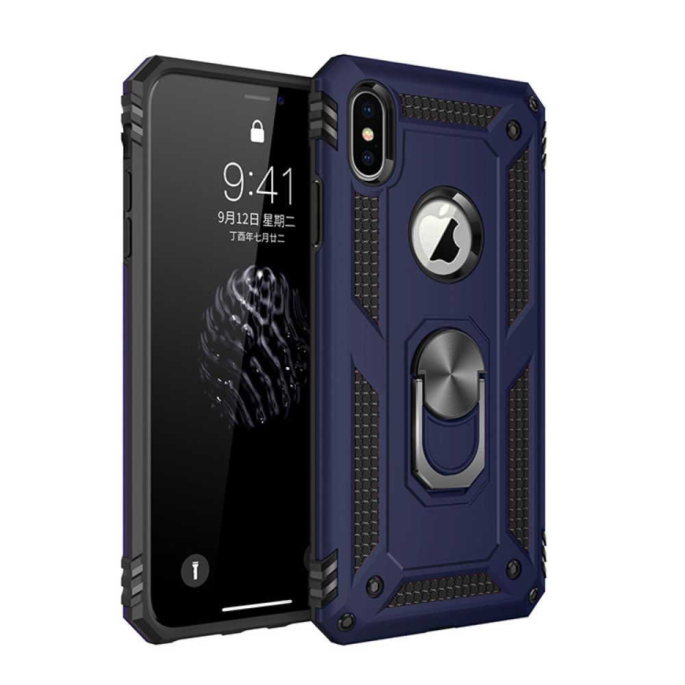 iPhone XS Kılıf Sofya Yüzüklü Silikon Kapak - Lacivert