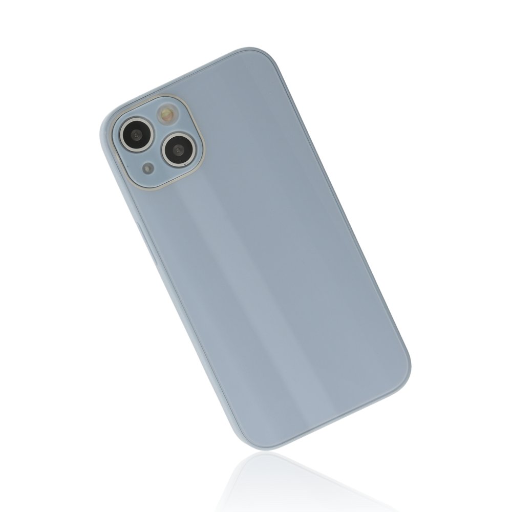 iPhone 14 Plus Kılıf Glass Kapak - Sky Blue  iPhone 14 Plus Kılıf Glass Kapak - Sky Blue