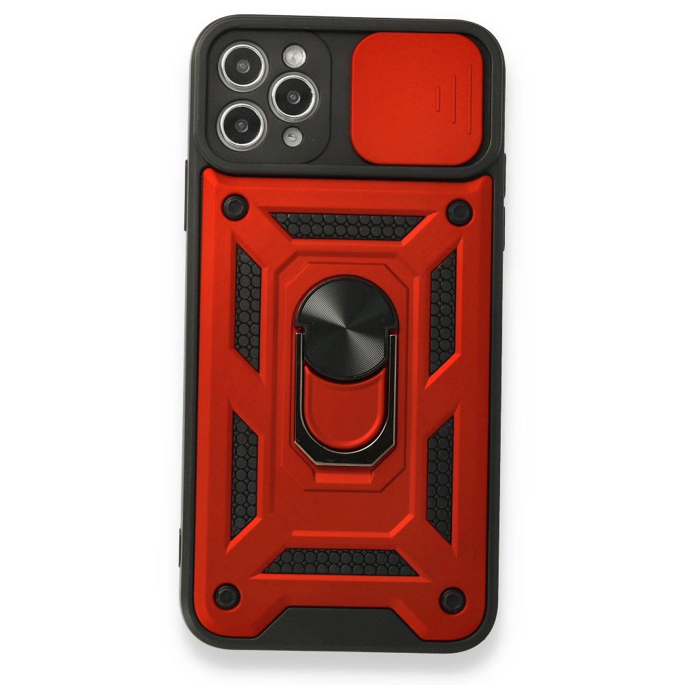  iPhone 11 Pro Max Kılıf Pars Lens Yüzüklü Silikon - Kırmızı