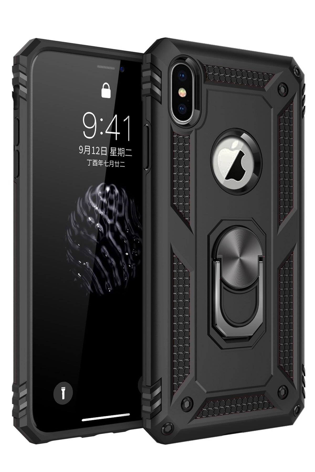  iPhone X Kılıf Sofya Yüzüklü Silikon Kapak - Siyah