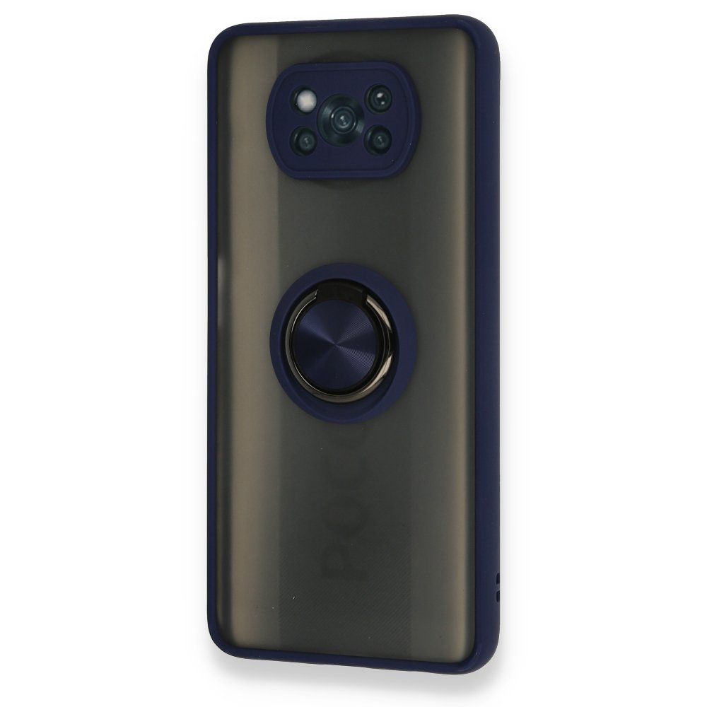  Xiaomi Pocophone X3 Pro Kılıf Montreal Yüzüklü Silikon Kapak - Lacivert