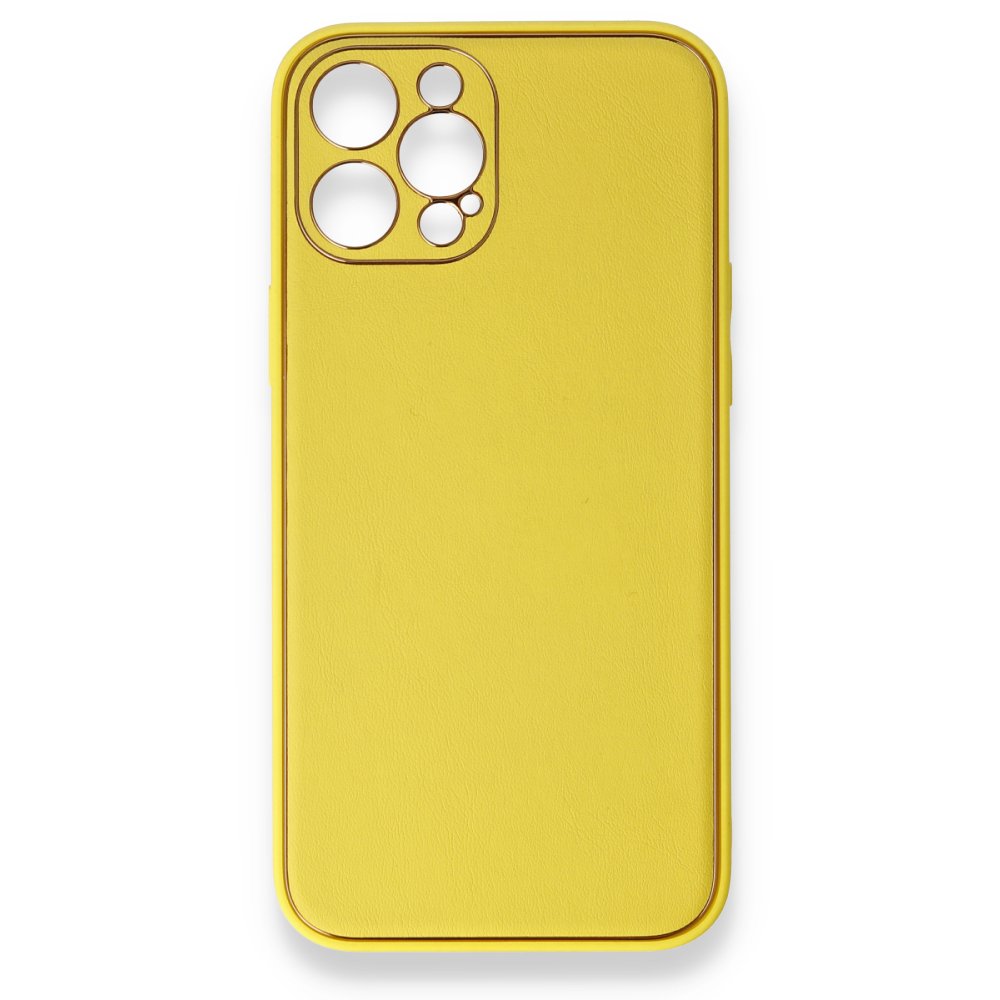 iPhone 12 Pro Kılıf Coco Deri Silikon Kapak - Sarı iPhone 12 Pro Kılıf Coco Deri Silikon Kapak - Sarı