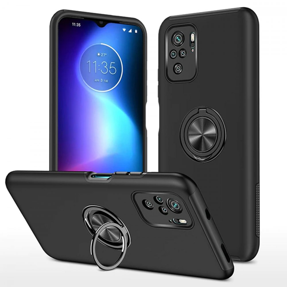  Xiaomi Poco F3 Kılıf Elit Yüzüklü Kapak - Siyah