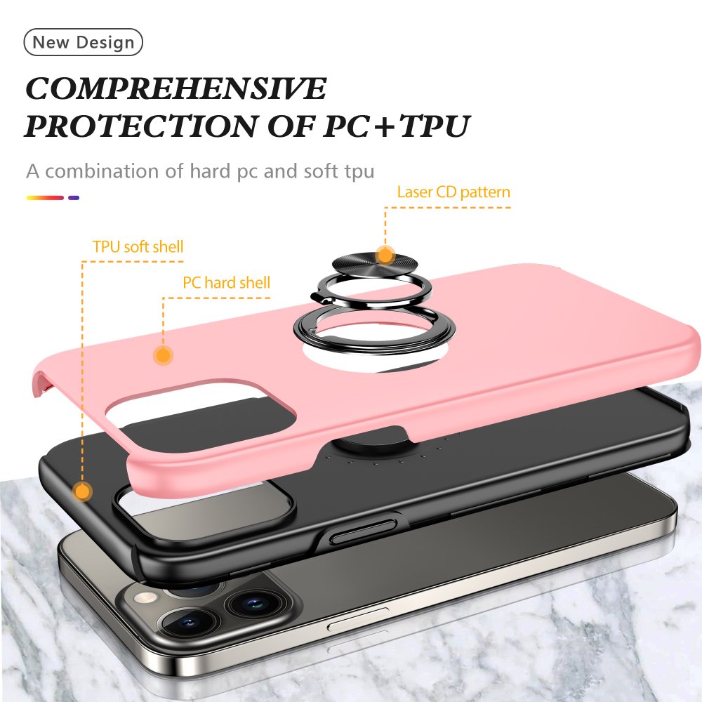  iPhone 13 Pro Max Kılıf Elit Yüzüklü Kapak - Pembe