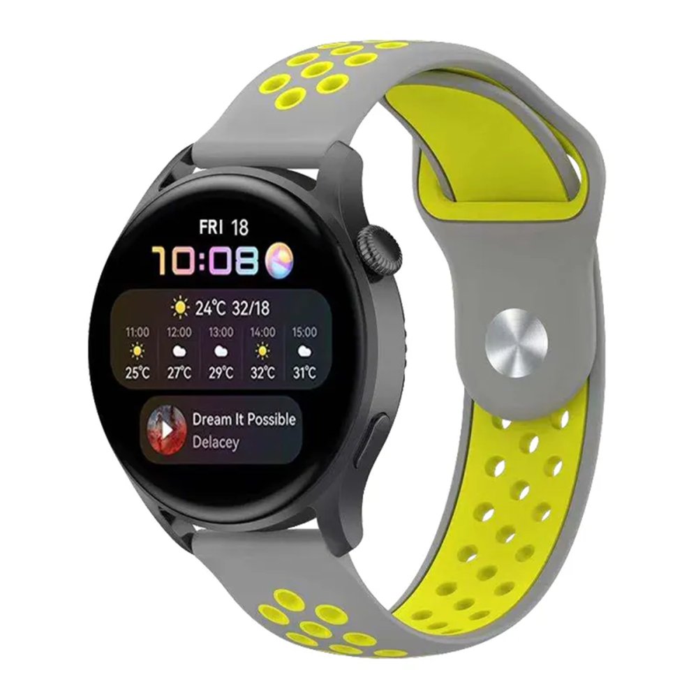  GT4 46mm 22mm Spor Delikli Kordon - Gri-Yeşil