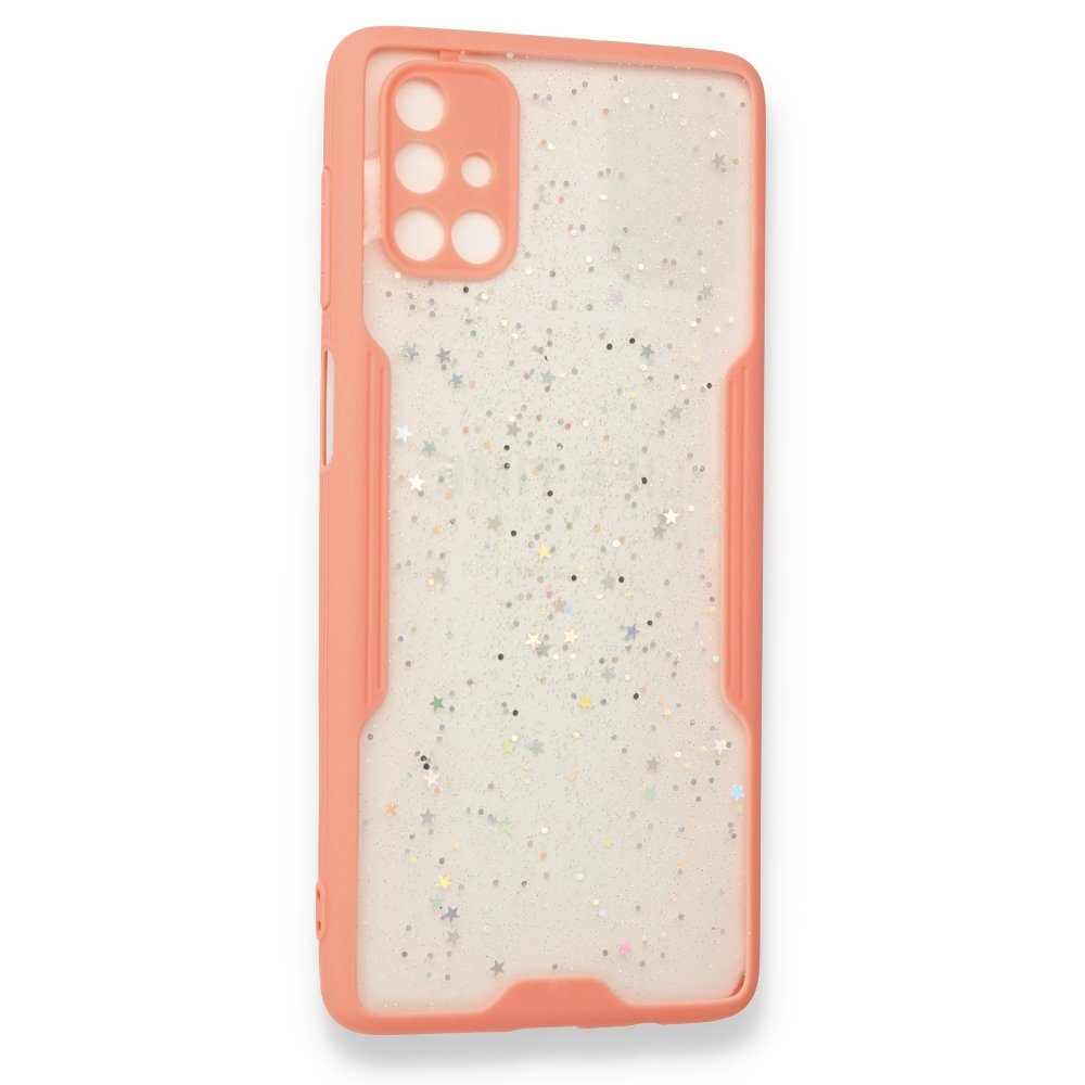  Samsung Galaxy M51 Kılıf Platin Simli Silikon - Pembe