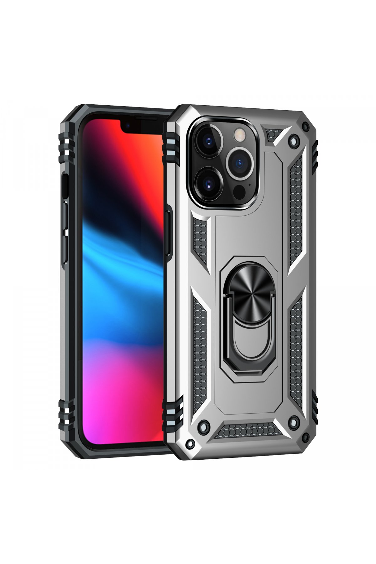  iPhone 13 Pro Max Kılıf Sofya Yüzüklü Silikon Kapak - Gümüş