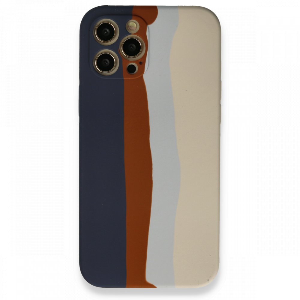  iPhone 12 Pro Max Kılıf Ebruli Lansman Silikon - Lacivert-Krem