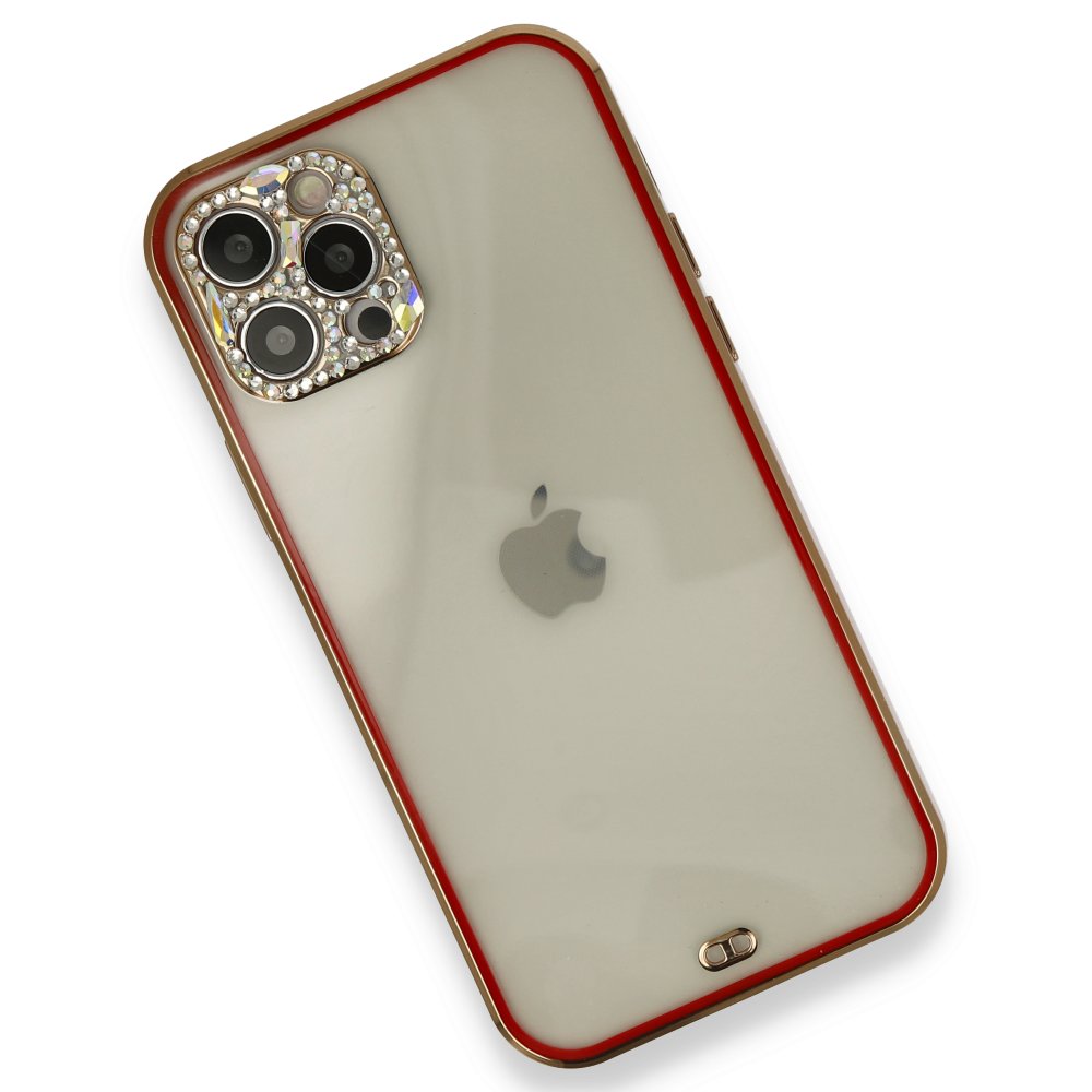  iPhone 12 Pro Kılıf Liva Taşlı Silikon - Kırmızı