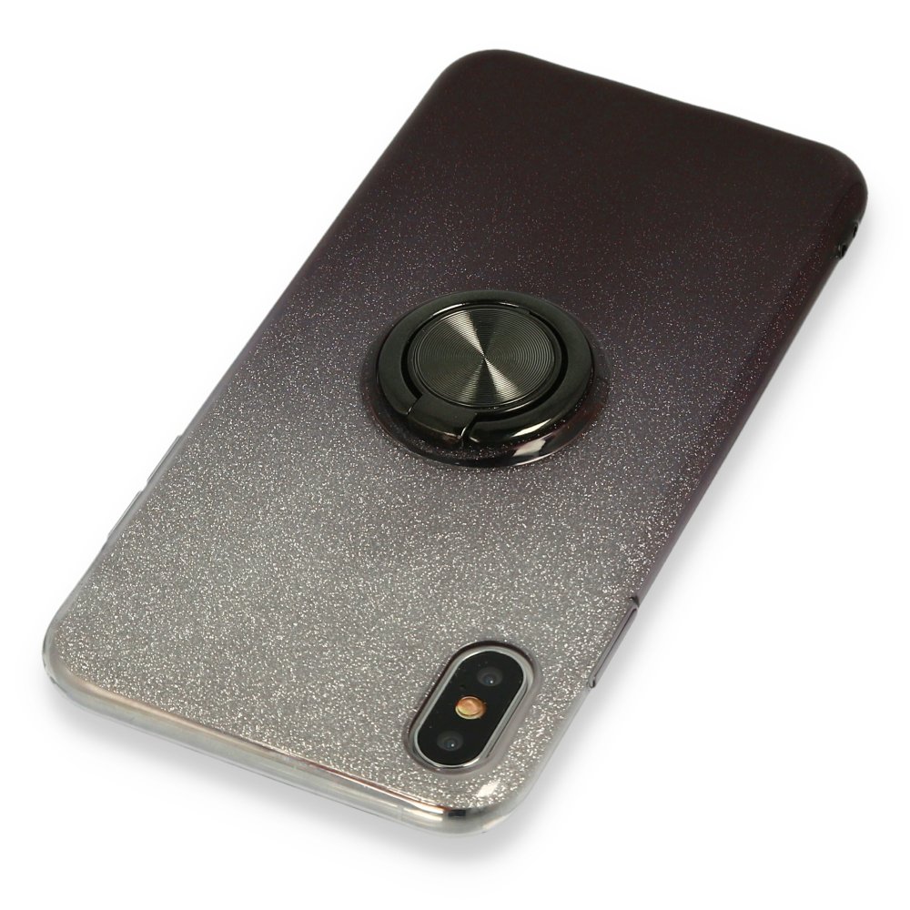 iPhone X Kılıf Simli Yüzüklü Silikon - Siyah  iPhone X Kılıf Simli Yüzüklü Silikon - Siyah