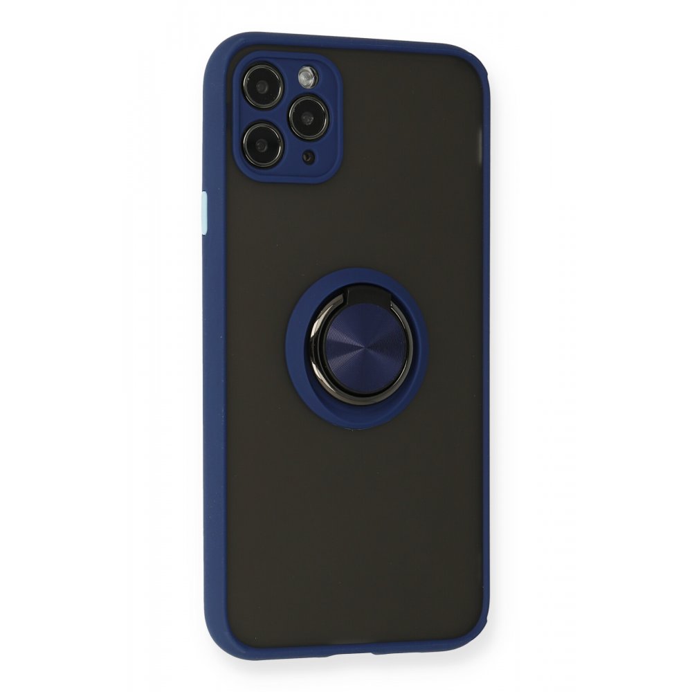  iPhone 11 Pro Max Kılıf Montreal Yüzüklü Silikon Kapak - Lacivert